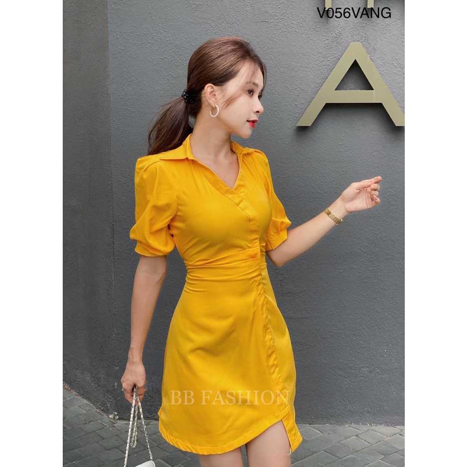 Váy nữ cổ V xếp ly chiết eo sang trọng, Đầm nữ cổ polo chất lụa 100D mềm mát không nhàu V056 | BigBuy360 - bigbuy360.vn
