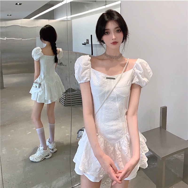 Váy trắng tiểu thư ClassyGirl đầm retro kèm chân váy xòe hai lớp đi chơi, đi dự tiệc, đi chụp ảnh