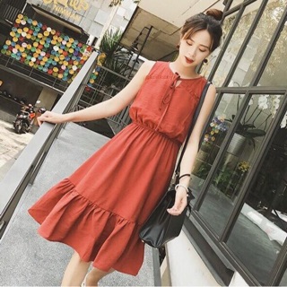 Đầm dáng xòe chun eo đuôi cá nơ cổ