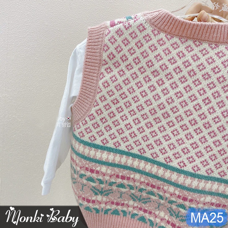 Áo gile len bé gái, có size lớn đến 26kg, họa tiết vintage dễ mặc và phối đồ, chất len dày dặn đanh mịn đẹp | MA25