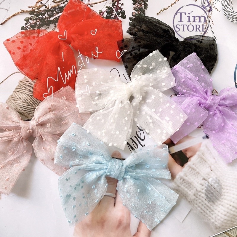 Kẹp tóc nữ nơ voan tuyết TÍM STORE phong cách hàn quốc sang đẹp