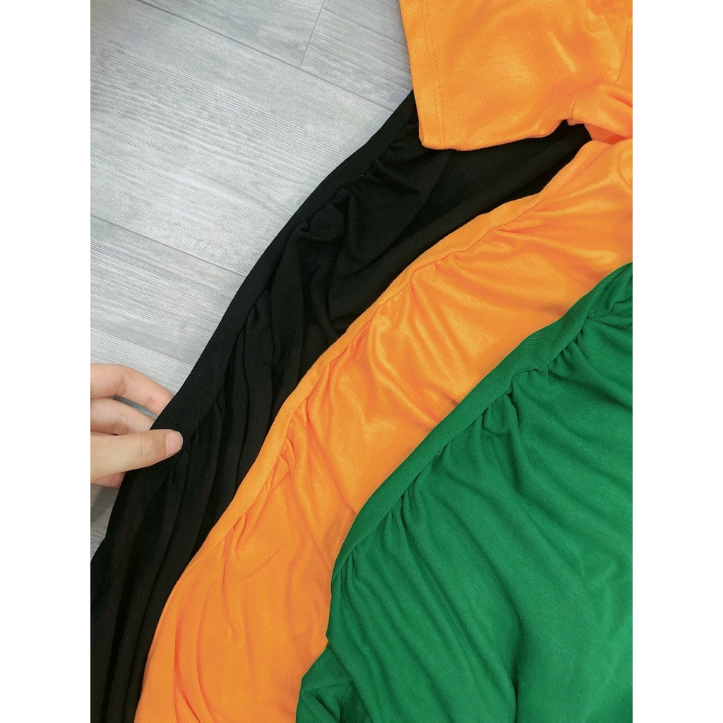 Đầm Váy body nhún eo nhún li bên xanh lá cam đen