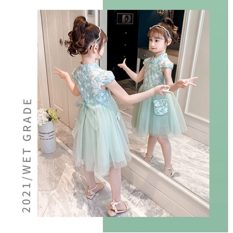 Đầm Sườn Xám Công Chúa Phối Lưới Thời Trang Mùa Hè Cho Bé Gái