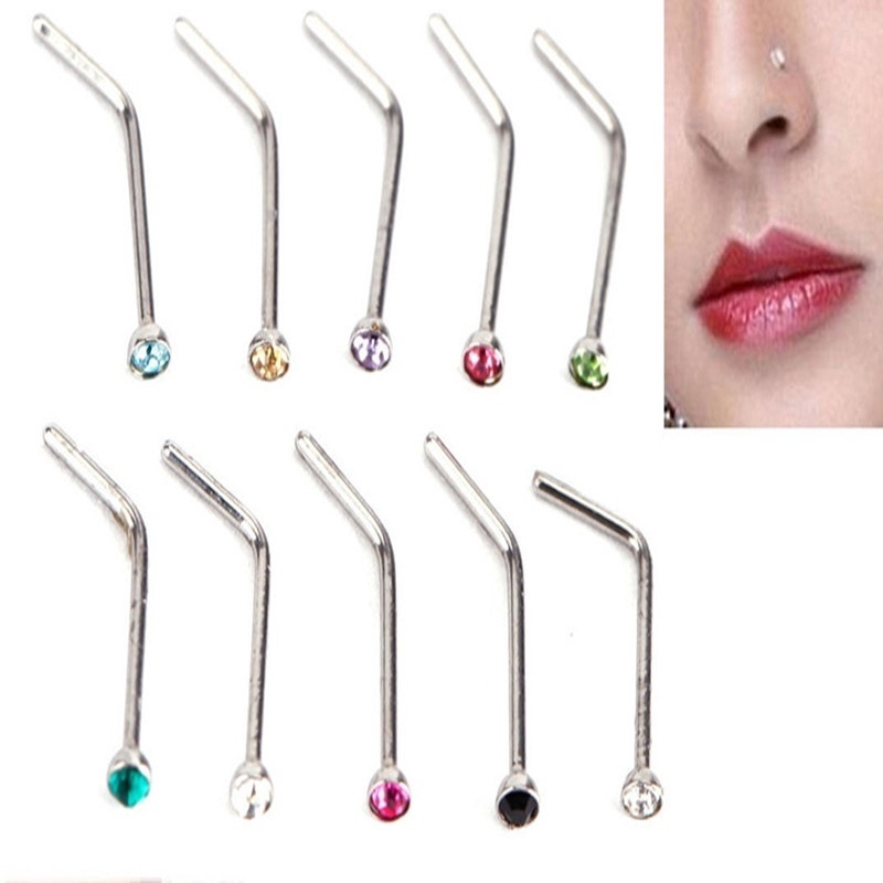 Set 10 Khuyên Mũi Bằng Thép Không Gỉ Đính Đá Nhiều Màu Thời Trang Cho Nữ