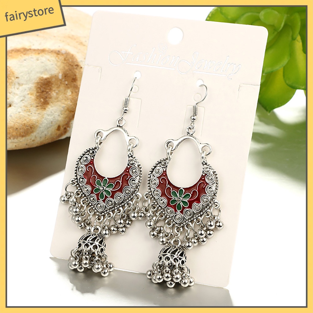 Bông tai dáng dài hình hoa phối tua rua phong cách bohemian