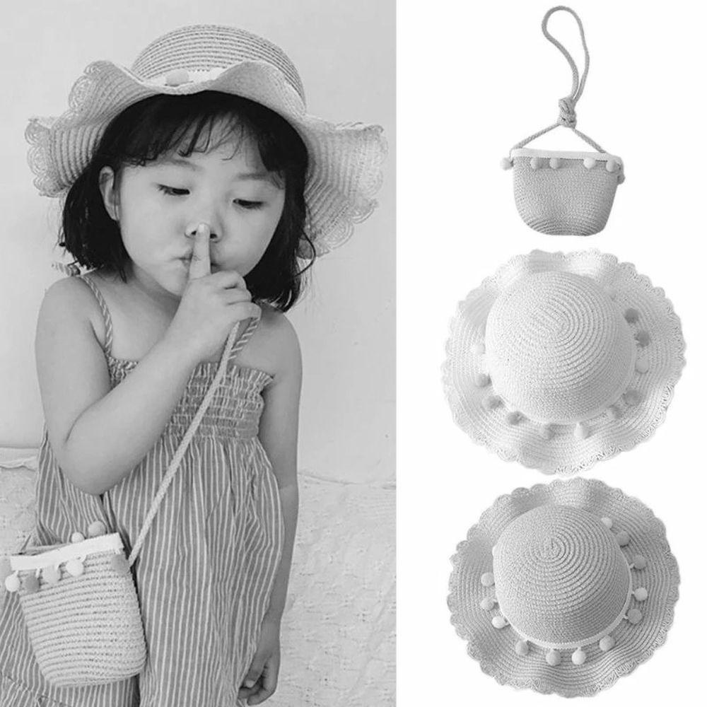 Mũ Cói Đi Biển Chống Nắng Đính Bóng Lông Nhiều Màu Sắc Dễ Thương Cho Bé Gái