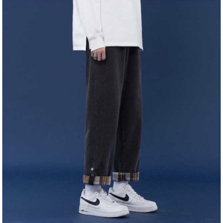 Quần bò nam nữ ống suông xắn gấu - Quần jean ống rộng  unisex cực chất