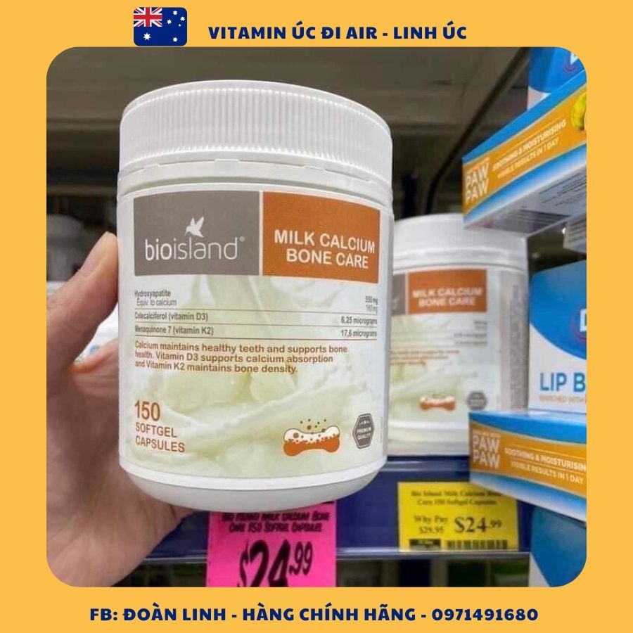 Viên Uống Bổ Sung Canxi Milk Calcium Bone Care Bio Island, Hàng Chuẩn Úc Đi Air, Hộp 150 viên