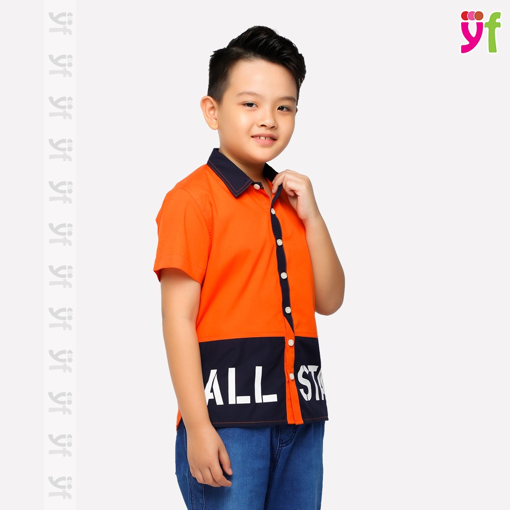 Áo sơ mi bé trai YF in chữ All Star, 2 màu cam &amp; vàng tươi sáng 9AY571