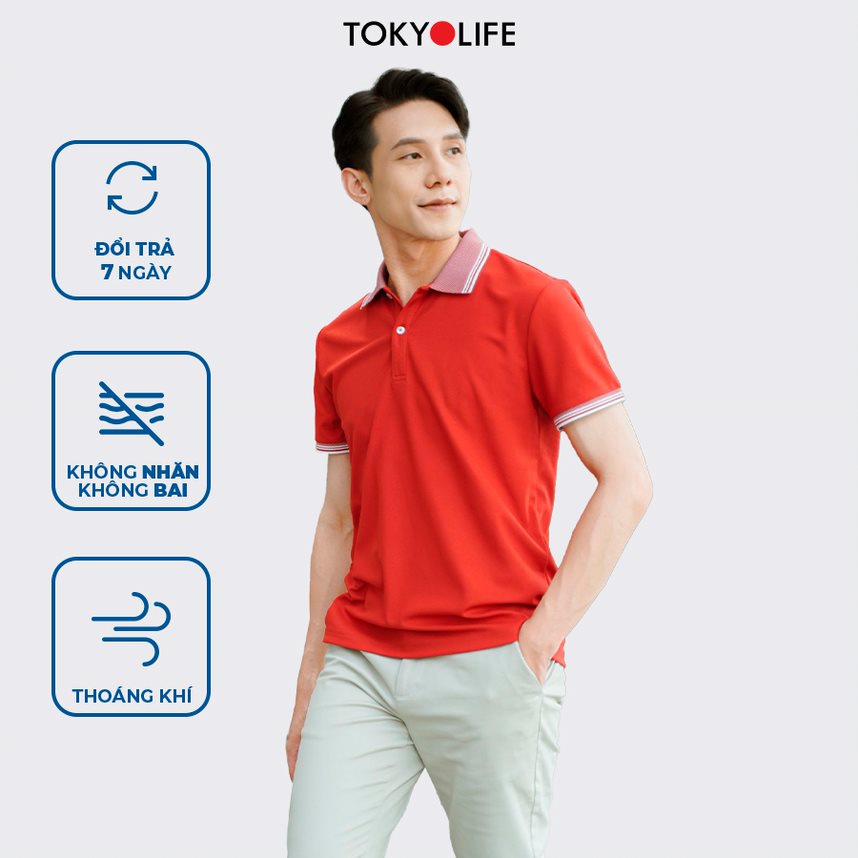 Áo Polo Nam TOKYOLIFE phông cộc tay, vải cotton thoáng khí I7POL004K