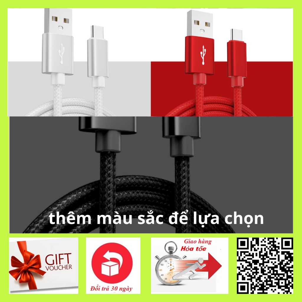 Cáp sạc và truyền dữ liệu cổng Type-c, độ dài từ 1m, dòng 3A, đầu nhôm vỏ nylon