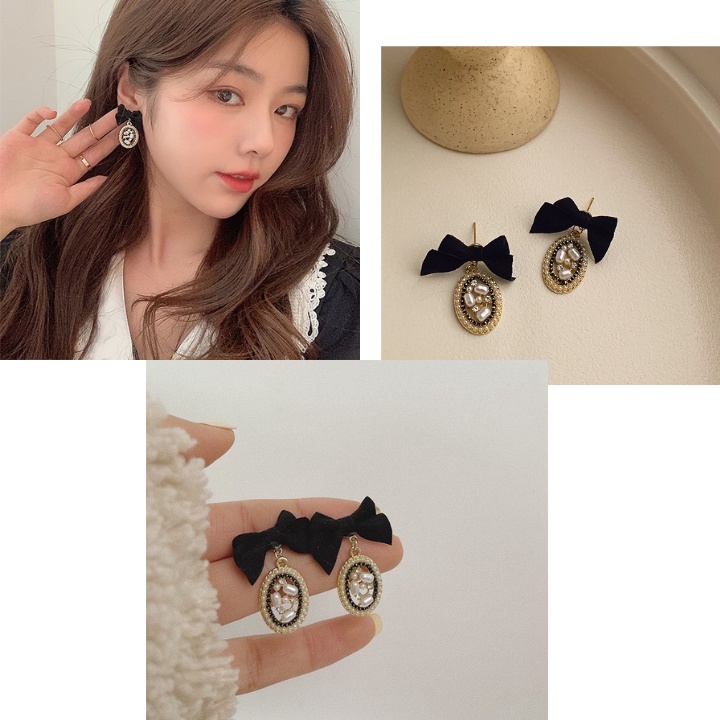 Bông Tai Nữ Cao Cấp ERASHOP 078460 - Nơ Tròn Châu Tiểu Thư, Phong Cách Hàn Quốc, Đi Tiệc, Đi Chơi, Rẻ Đẹp