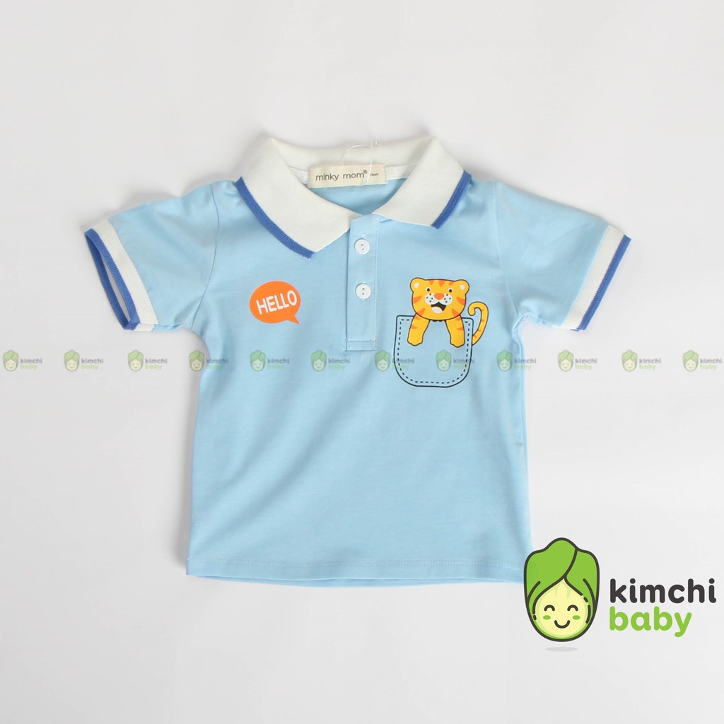 Áo Thun Bé Trai, Bé Gái Minky Mom Cổ Trụ Vải Cotton 100% Họa Tiết Động Vật Dễ Thương, Áo Thun Cho Bé Cộc Tay MKMA2105