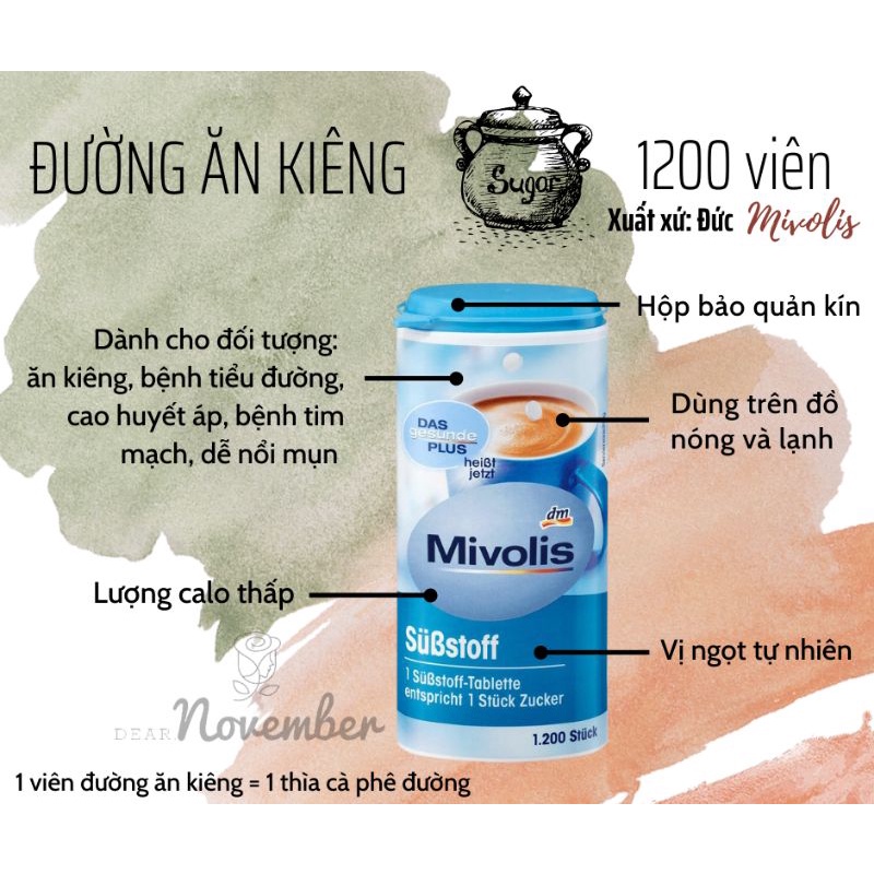 Đường ăn kiêng Mivolis Substoff 1200 viên | viên tạo ngọt - dành cho người giảm cân, bệnh nhân tiểu đường | Chính hãng