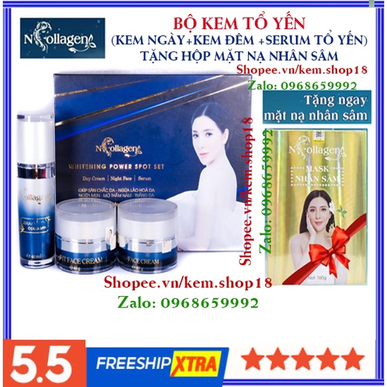 Bộ Kem Tổ Yến (Kem Face Tổ Yến Ban Ngày + Ban Đêm + Serum Tổ Yến+Tặng Hộp Mặt Nạ) chính hãng N-COLLA