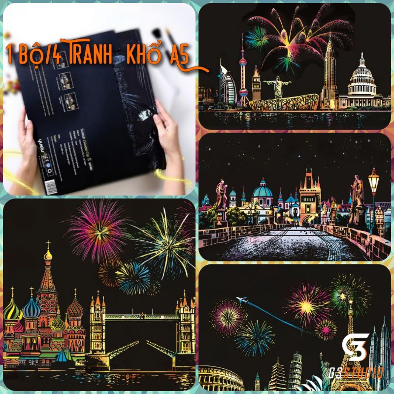 Tranh cạo phong cảnh Khổ A5