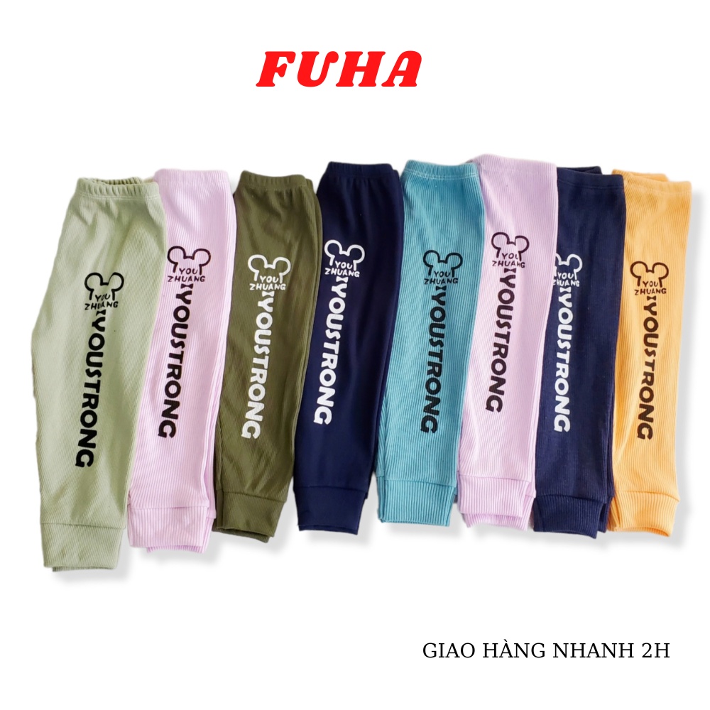 Quần legging thu đông chất liệu len tăm cho bé Fuha, quần dài họa tiết chữ YousTrong đáng yêu