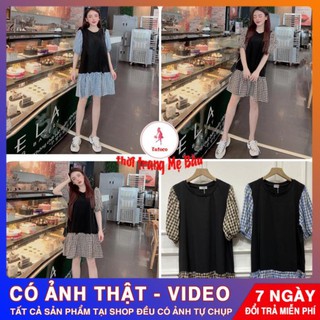 Váy bầu công sở nhấn caro (45 -75kg).New 2 màu (hình thật+hàng loại 1)  (shop Tatoco)