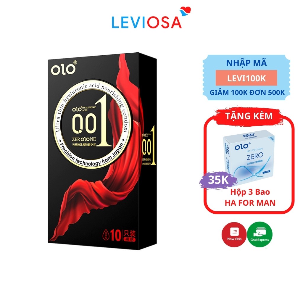 Bao cao su OLO siêu mỏng 001 BLACK NAKED cao cấp Hộp 10 BCS Công nghệ Nhật Bản Size 52mm