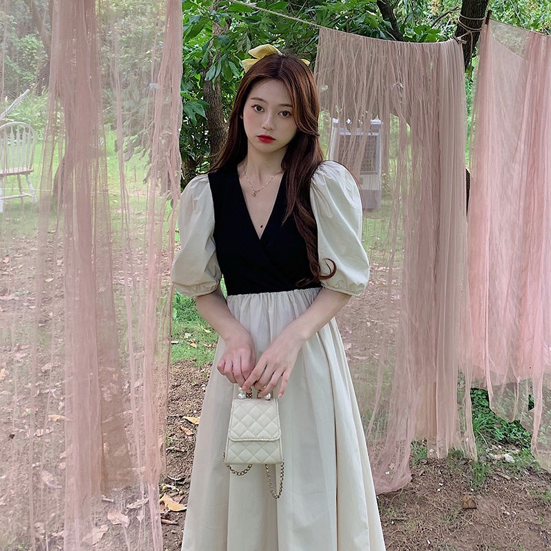 AMOI Đầm Nữ Giả Hai Mảnh Eo Cao Vừa Vặn Thời Trang