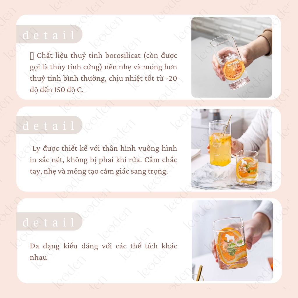 Ly thủy tinh vuông chịu nhiệt in chữ phong cách Hàn Quốc, cốc uống nước cafe chịu nhiệt đẹp