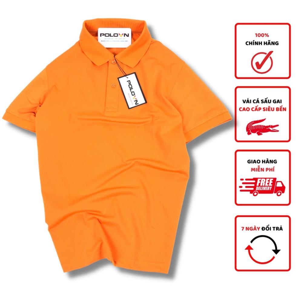 Áo thun Polo nam cổ bẻ Basic màu Cam , vải cá sấu - không xù lông, không ra màu, thấm hút mồ hôi, form regular fit *