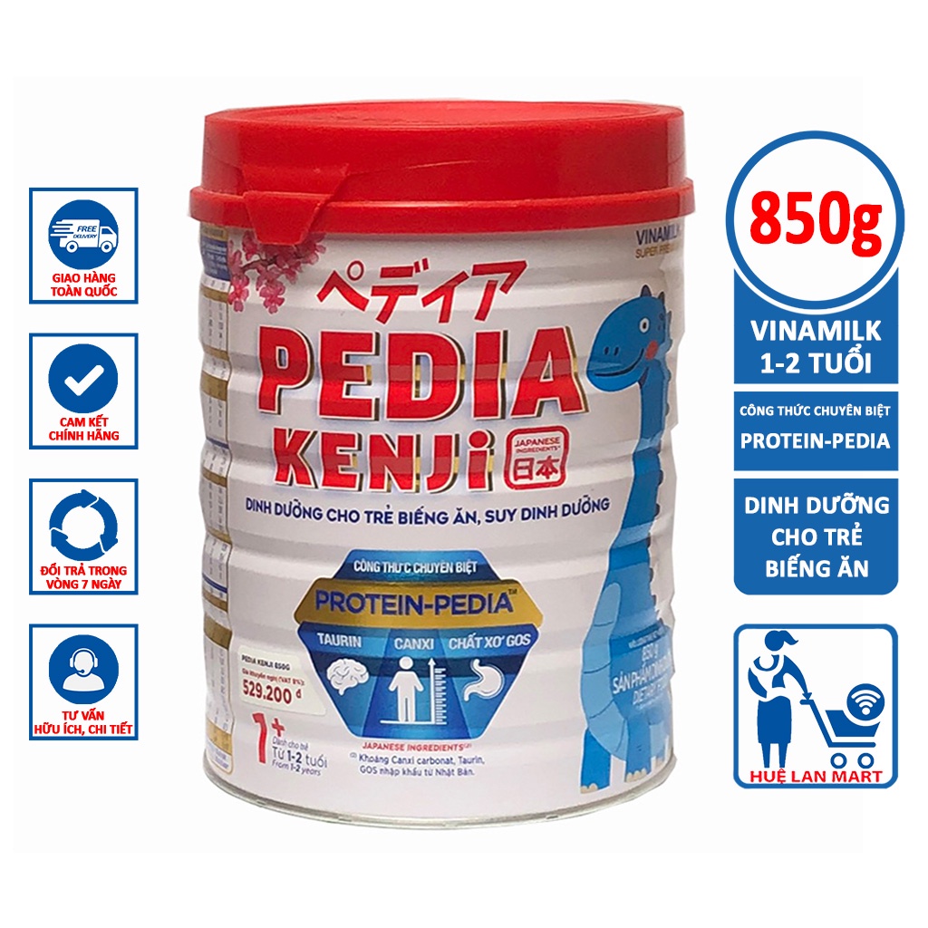 Sữa bột Vinamilk pedia kenji dinh dưỡng cho trẻ biếng ăn, suy dinh dưỡng số 1+ hộp 850g