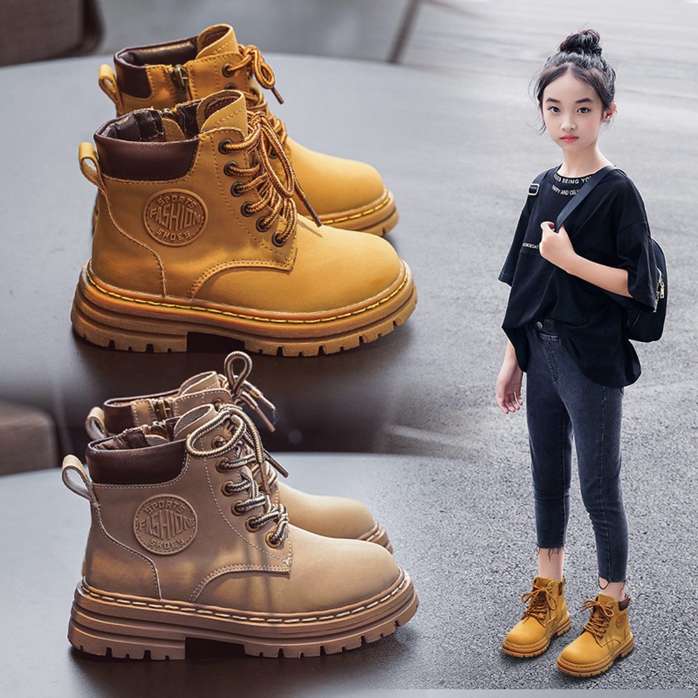 Giày Bốt Martin Chống Trượt Màu Hồng / Đen / Nâu Xinh Xắn Dành Cho Bé Gái 1-6 Tuổi