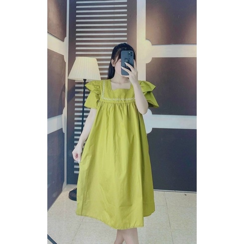 Đầm dáng chữ A tay phồng 2 cánh siêu xinh, Đầm bầu xinh cho chị em