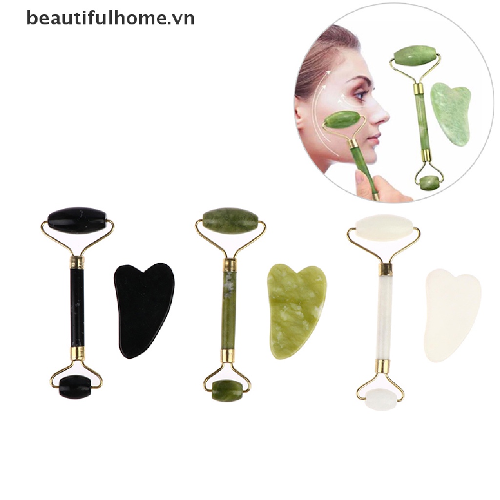 (Hàng Mới Về) Bộ 2 Cây Lăn Đá Ngọc Bích Tự Nhiên Mát Xa