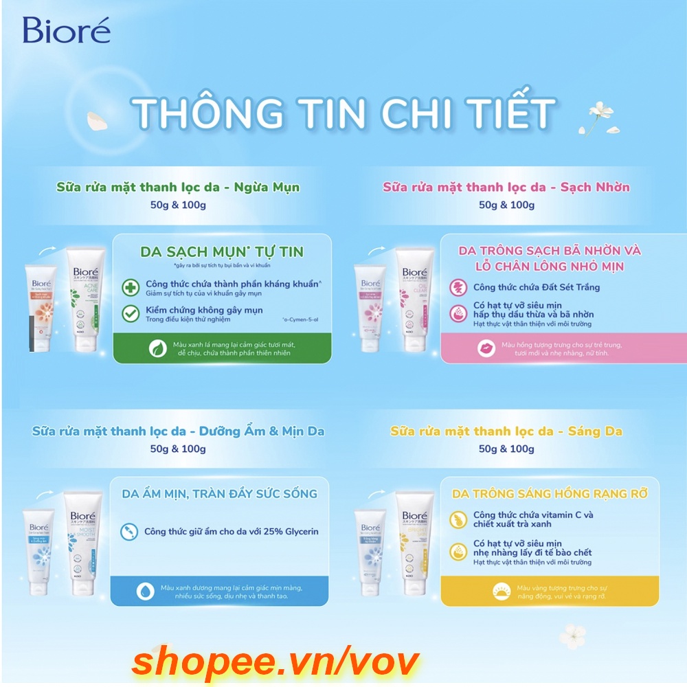 Sữa Rửa Mặt 100g Biore Acne Care Sạch Mụn Và Kháng Khuẩn, vov Cam Kết Chính Hãng.