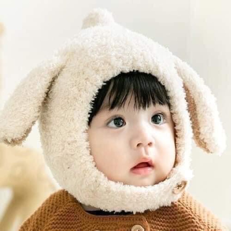 Mũ Lông Cừu Hình Tai Thỏ Cho Bé Siêu Ấm