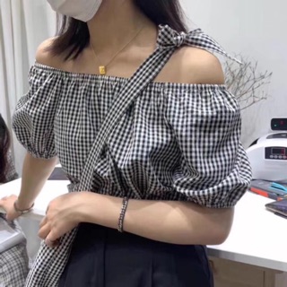 ÁO TRỄ VAI KẺ KÈM TÚI