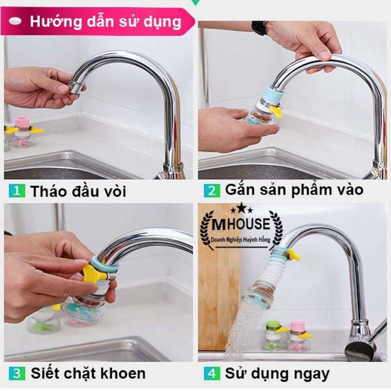 Đầu vòi lọc nước tăng áp 360 độ - Có thể kéo dài Vòi tăng áp lực nước rửa chén bát có khóa cổ dê, cánh quạt