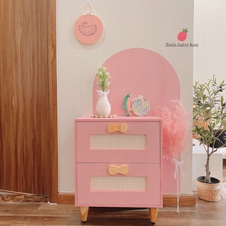 Tủ trang trí hộc kéo decor phòng bé tab đầu giường vintage màu trắng hồng gỗ ngang 50cm mã 002