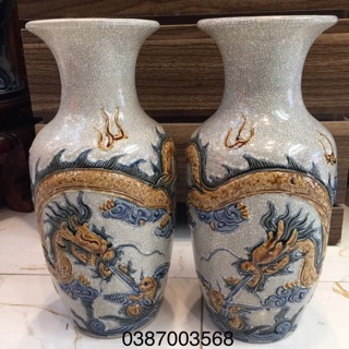 Lọ hoa 30 cm men rạn đắp nổi