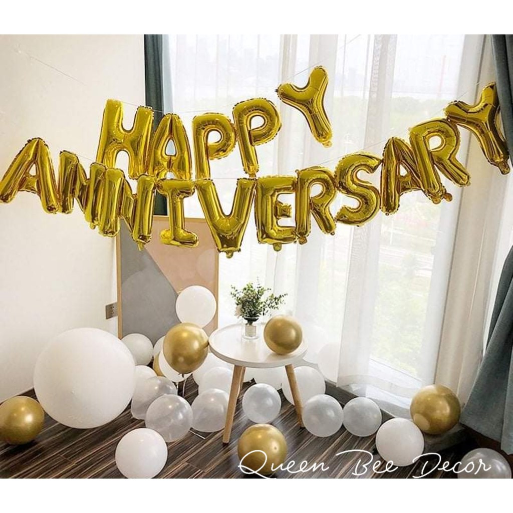 Set bong bóng chữ Happy Anniversary kỉ niệm ngày cưới QB3726 tặng kèm phụ kiện