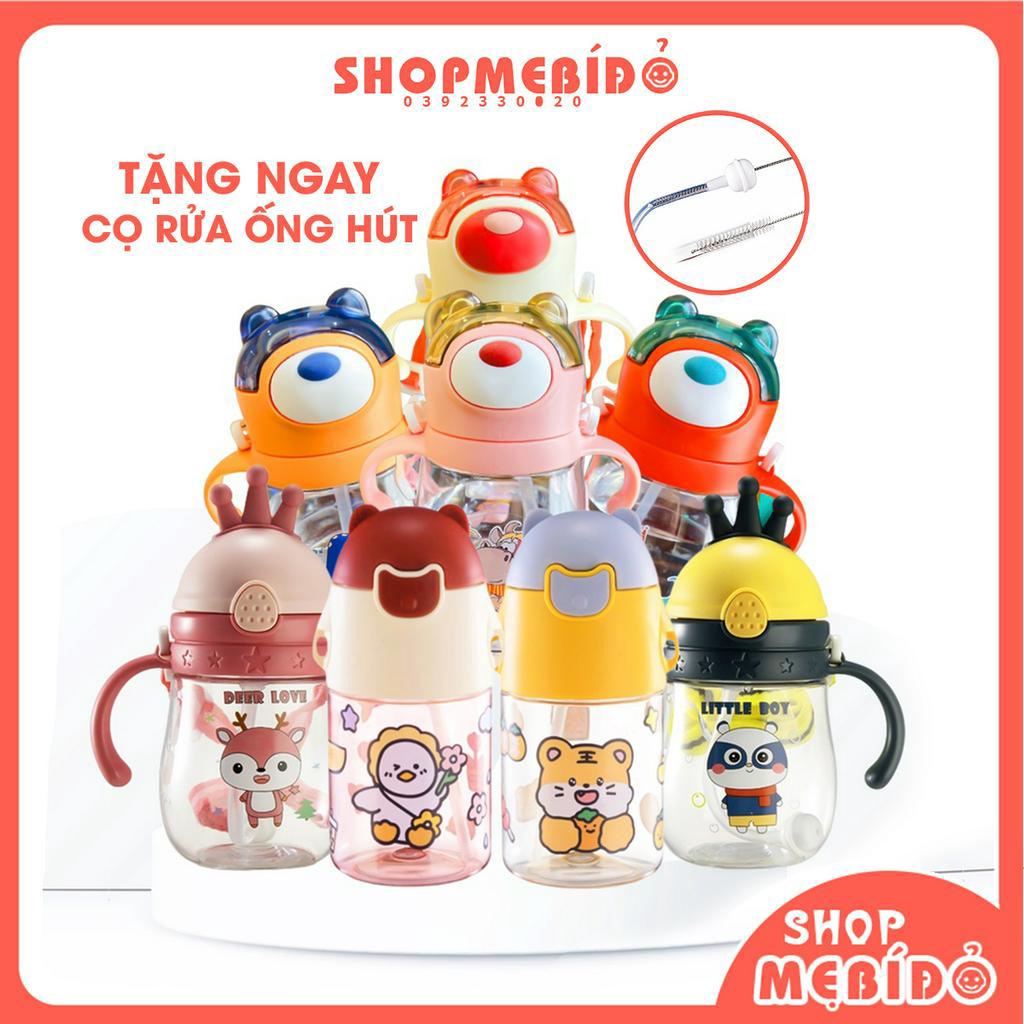 Bình tập uống nước cho bé đi học 250-600ml có ống hút dây đeo nhiều màu dễ thương - Shop Mẹ Bí Đỏ