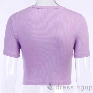 D❃♪Áo ngắn thời trang sọc rốn màu tím dành cho nữ (S / M / L)