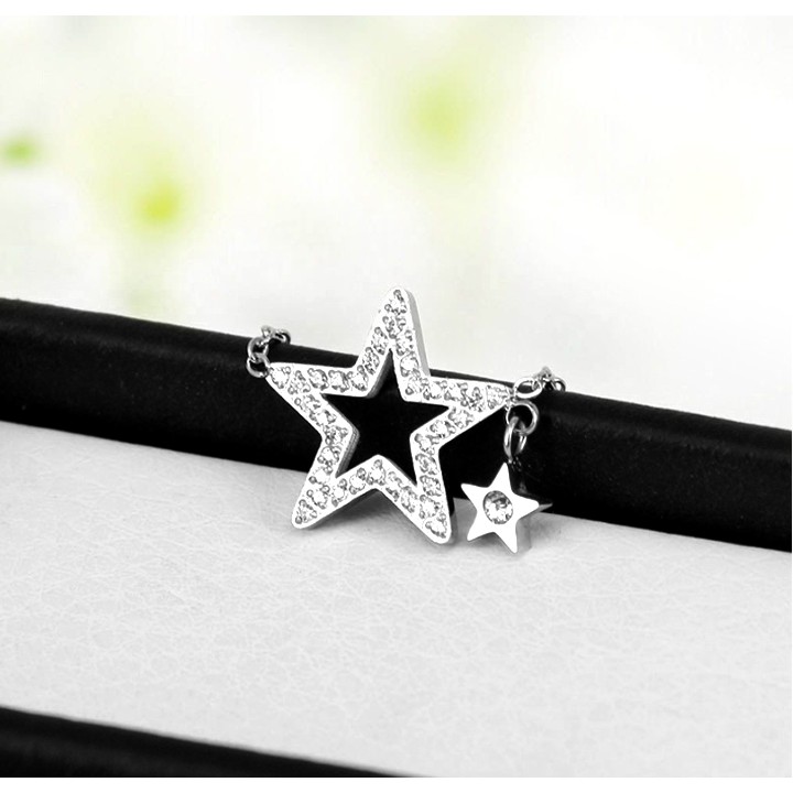 Dây chuyền titan cao cấp kiểu 2 ngôi sao siêu đẹp, bền màu, hợp thời trang dễ phối đồ