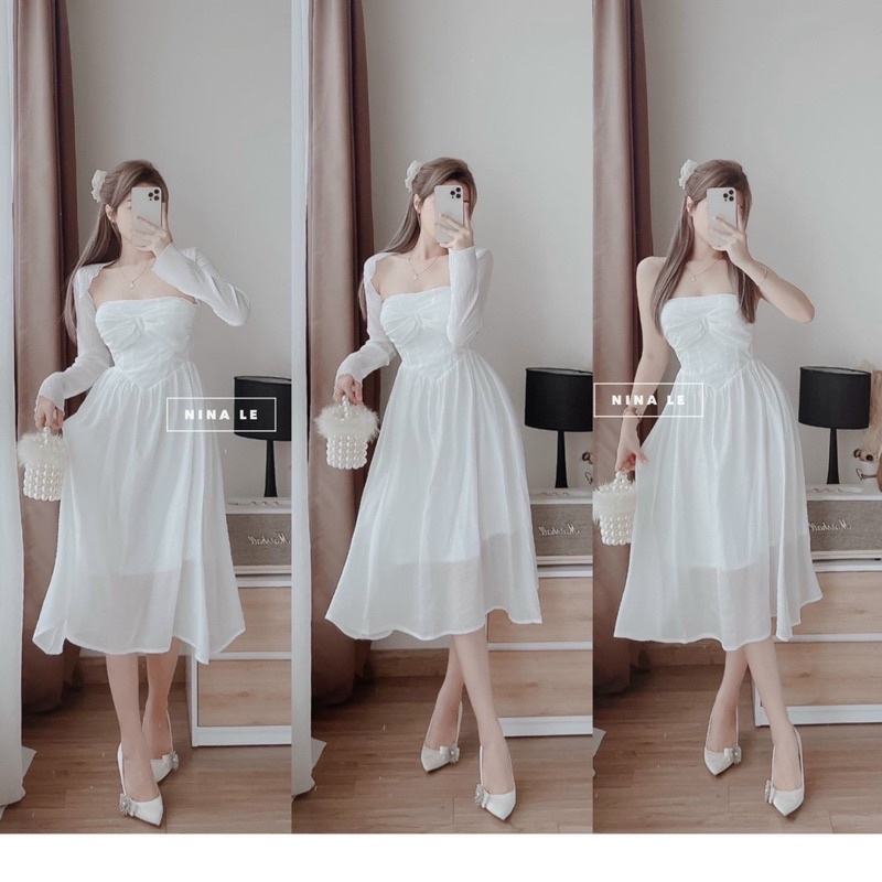 SET VÁY TRẮNG KÈM ÁO KHOÁC, ĐẦM TRẮNG