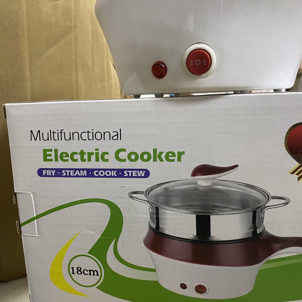 Nồi Điện Mini Hai Tầng Đa Năng Tặng Kèm Khay Hấp có thể Chiên, Xào, Nấu ăn, nấu cơm, nấu lẩu mini