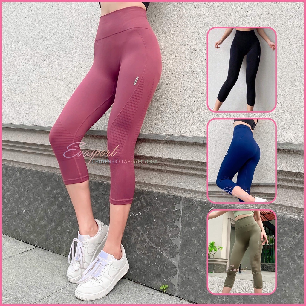 Quần Lửng Tập Gym Yoga Aerobic Cap Cao Dệt Kim Co Giãn Tốt Nâng Mông Tôn Dáng Vòng 3