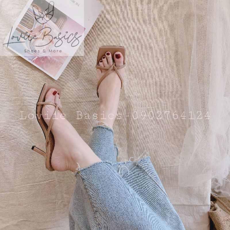 DÉP CAO GÓT LOVIIE BASICS 7 PHÂN - GUỐC NỮ XỎ NGÓN QUAI KẸP MẢNH MŨI VUÔNG GÓT NHỌN D200720