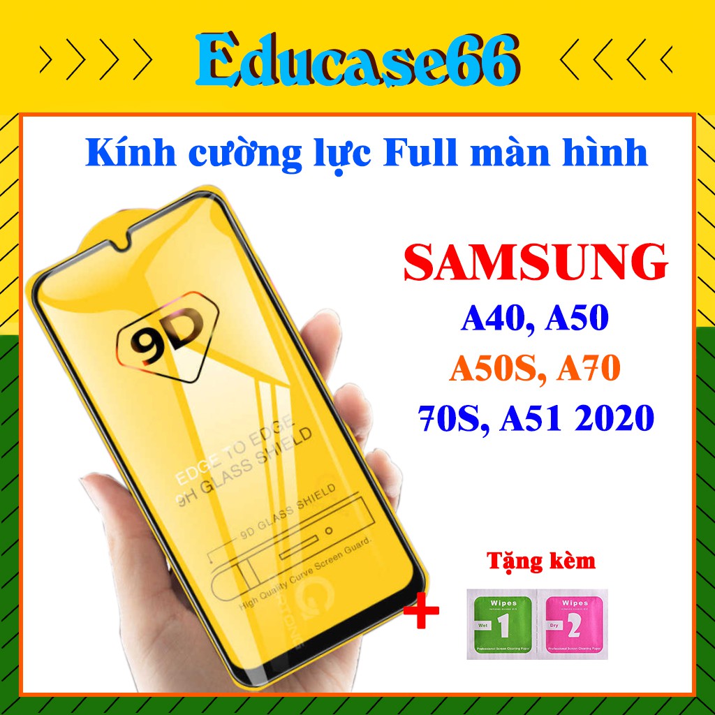 Cường lực SAMSUNG A40,A50,A50S,A70,A70S,A51 2020,Tặng kèm giấy lau kính ướt và khô EDUCASE66