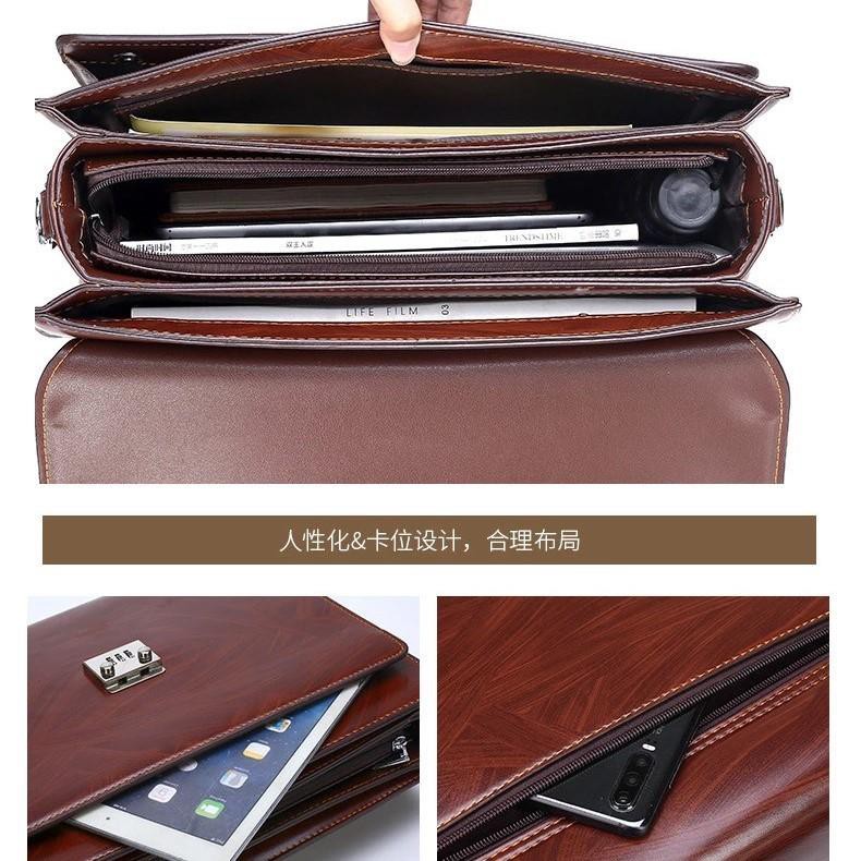 Cặp da công sở, giáo viên, công chức bảo vệ mật mã vân nâu tối | BigBuy360 - bigbuy360.vn