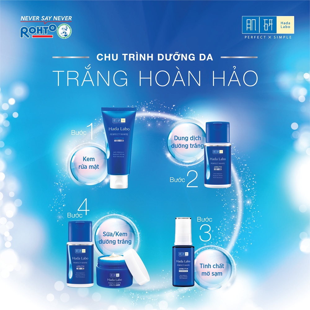 [VB] Bộ Làm sạch dưỡng trắng Hada Labo 1 Dẩu tẩy trang 200ml & 2 Kem rửa mặt Perfect White 80g + Tặng 1 Dung dịch 100ml