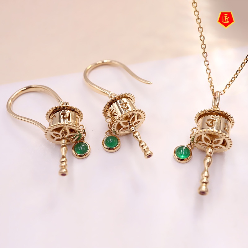 (Hàng Có Sẵn) Bộ Vòng cổ + Bông Tai Đá Ngọc Lục Bảo Tự Nhiên