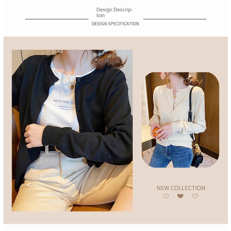 Áo Khoác Cardigan Dệt Kim Mỏng Tay Dài Cổ Tròn Phong Cách Hàn Quốc Thời Trang Mùa Thu 2023 Mới175439