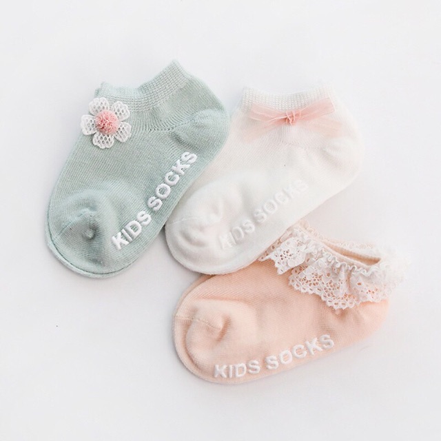 Sét 3 Tất nơ bé gái chống trượt KID SOCKS